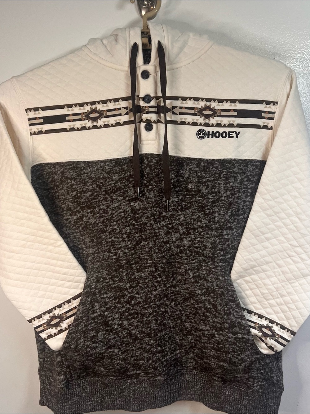 Hooey Southwestern Aztec Quilted + Knit Hoodie Pullover Size Medium